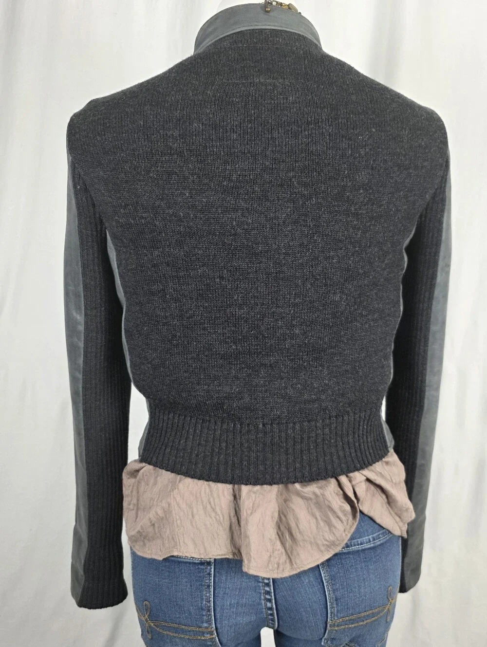 BCBGMAXAZRIA Gray REAL Leather Moto Jacket – Edgy Luxe Designer Jacket S